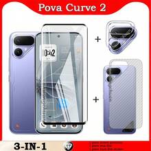 Protector de pantalla 3 en 1 para Pova Curve 2: Vidrio templado + Película para lente + Pegatina trasera antihuellas, dureza 9H - GBJ# - Ver 1