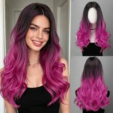 24 Inch Gold Middle Part Wig, Long Wavy Curly Heat Resistant Synthetic Fiber Middle Part Natural Look Wig, Suitable For Daily, Party, Halloween - Multicolor - View 14