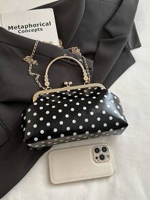 2026新款波點鏈條女款時尚名媛手拿包 側肩斜跨包 素色波點按扣鏈條手提包 [波點位置隨機] - 黑色 - 查看 3