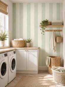 SUPSTICKER 1 Roll Sage Green Striped PVC Wallpaper, Self-Adhesive Waterproof Moisture-Proof, 15.75x78.74/118.11/196.85 Inches, Suitable For Wardrobe Drawers - Multicolor - View 5