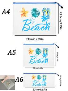 時尚防水PVC沙灘包，印有「Beach」彩色字母，A4尺寸，透明化妝包配尼龍拉鍊，適合游泳、潛水和夏季度假，輕巧，適合年輕男女，沙灘包配件，旅行必需品，度假必需品，返校用品盥洗包，大容量洗澡包，女性母親節教師節禮物，郵輪必需品 - 彩色 - 查看 11
