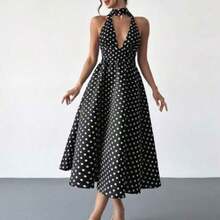 LunaCass8  Vestido midi con cuello en V retro, espalda descubierta y cintura con lazo, adecuado para el Día de San Valentín, conciertos, actuaciones, citas, fiestas, bodas, sexy, elegante, para ir al trabajo, vuelta al colegio, vacaciones, playa, romántico - Blanco - Ver 1