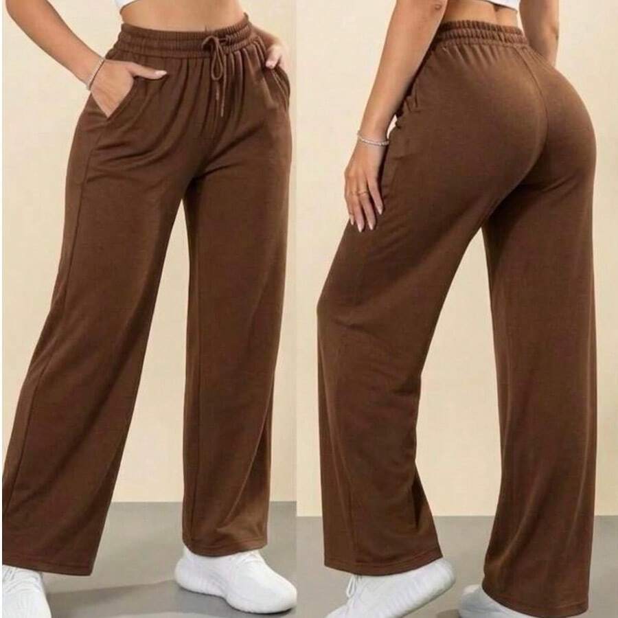 Women's Wide-Leg Pants, Woolen Pants, Winter/Cold Weather - Rust Brown - View 1