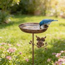 1pc Vintage Country Style Metal Bird Bath, Outdoor Wildlife Feeder, Owl Design, No Wires Or Batteries Needed, Suitable For Backyard Bird Feeding, Attracting Small Birds, Yard And Lawn Decor, Ideal Decoration For Bird Lovers, Perfect Gift Choice - Multicolor - View 6