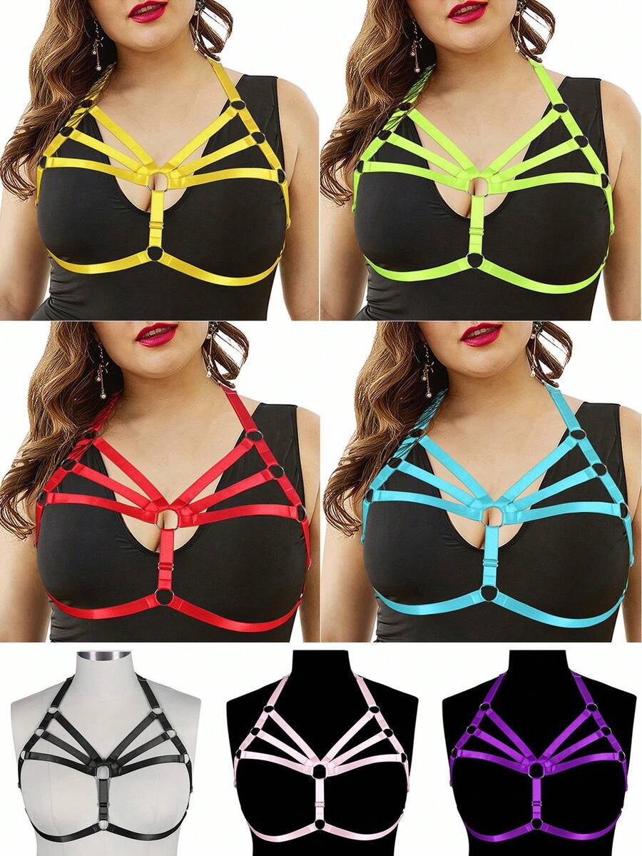 Adjustable Gothic Cage Bra Harness, Punk Dark Neck Strap, Elastic Party Club Accessories, Multi-Color - A - View 1