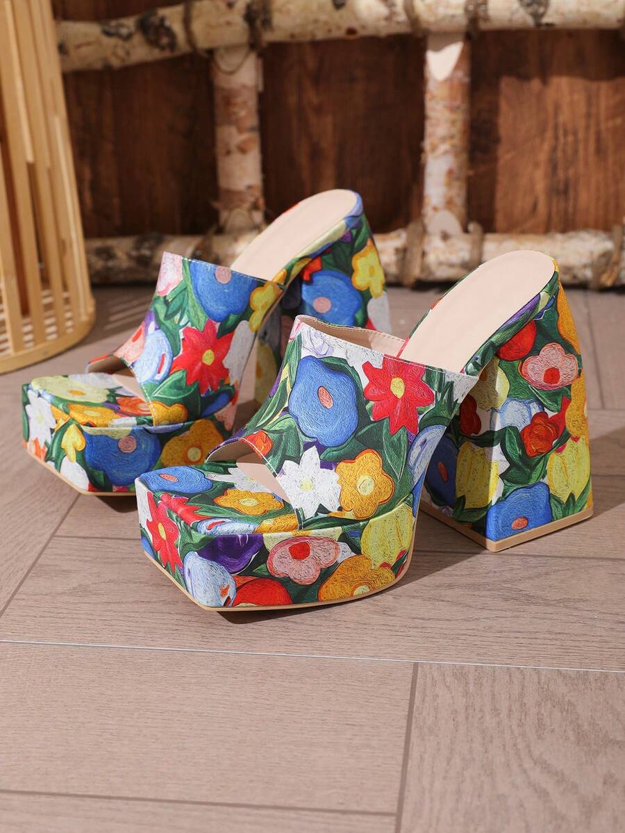 Bohemian Style High Heel Platform Sandals - Blue - View 1