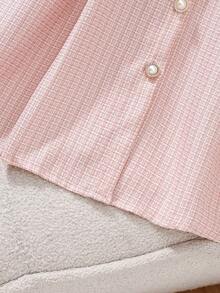 2pcs/Set Princess Dress For Girls 8-12 Years Old, Elegant Style, Pink Tweed + Black Bow On Chest + Pearl Button Front Closure + Detachable Waistband + Flared Sleeve Design + Princess Sleeve, Suitable For Daily Wear / Party - Pink - View 10