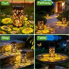 New Solar Sunflower Lantern, IP65 Waterproof Iron Garden Decoration, Upgraded Painted Butterfly Lantern, Spotlight, Light Sensor Lamp, Mother's Day Gift For Female Mothers And Grandmothers. Suitable For Patio, Patio, Backyard, Porch Decoration. - 直筒燈 - 查看 9