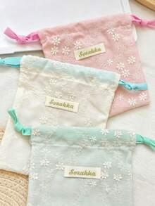 Fashionable Embroidered Floral Drawstring Bag, Mini Portable Storage Pouch, Mini Lipstick Cosmetic Organizer, Sanitary Pad Storage, Hair Clip Storage - Multicolor - View 5