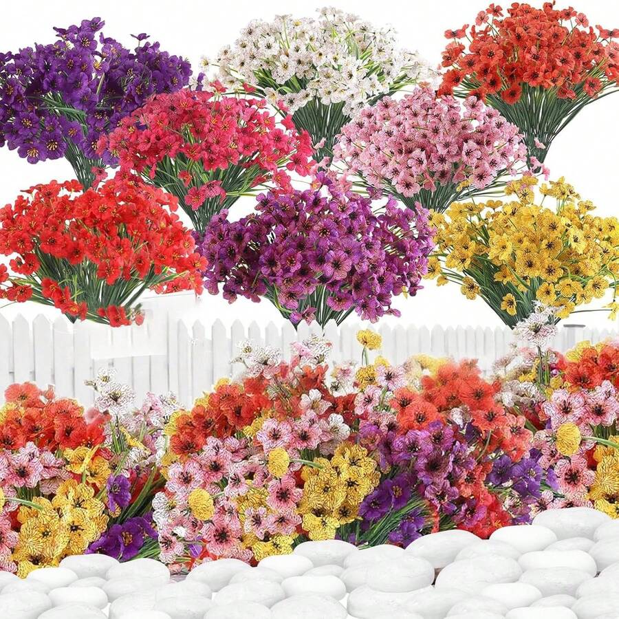 16 Bundles Outdoor Decorative Artificial Flowers, UV-Resistant Silk-Like Faux Daisy Plastic Fake Flowers Greenery, Suitable For Indoor And Outdoor Patio, Home, Door, Window Box Decoration, Multi-Color Summer Decorative Bouquet, 4 Colors Mixed - Multicolor - View 1