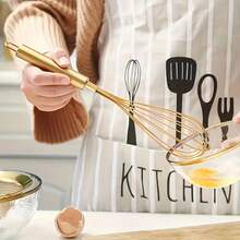 1pc Stainless Steel Whisk - Semi-Automatic, Multi-Functional Egg Beater & Mixer For Baking And Cooking, Golden, Cake Tool - Gold - View 4