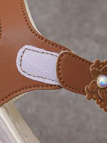 1 Pair Summer Girls' Non-Slip Daily Outdoor School Open Toe Soft Sole Hook And Loop Woven Cute Comfortable Children's Flat Sandals - Brown - View 9