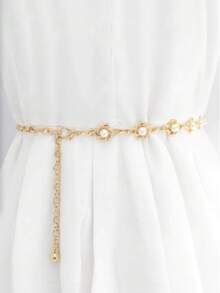 1pc Plum Blossom Faux Pearl Metal Chain - Gold - View 3
