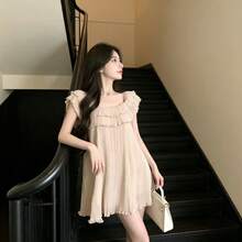 Women Short Dresses - Apricot (chiffon + Lining) - View 2