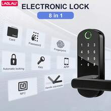 L.A.OL.A.U Smart Fingerprint Door Lock With Handle, Keyless Entry Electronic Door Handle Lock, Touchscreen Keypad, APP Control, RFID Card/Key Fob, Reversible Handle Installation, Suitable For Bedroom, Office, Apartment, Hotel And Home Environment - Multicolor - View 5