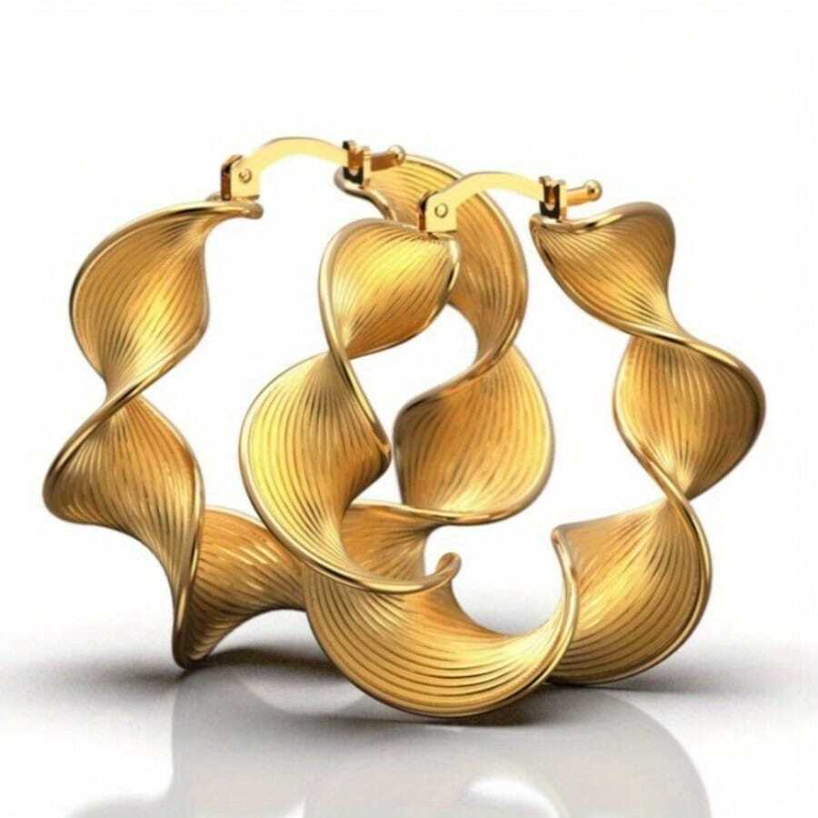 Vintage Twisted Gold Hoop Earrings, Classic Accessory For Women's Daily, Holiday, Party, Fashion Jewelry Gift - Gold - View 1