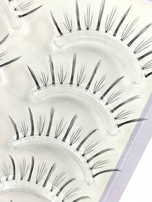 5 Pairs Cartoon Style False Eyelashes Natural & Lengthening Suitable For Cosplay Reusable Create Natural & Lightweight Anime Makeup Look Transparent Lash Bands Suitable For Beginners Daily Use Can Be Used For Eyelash Extensions - Black - View 4