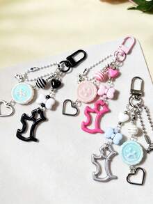 1 pieza Cadena colgante con botón y colgante para teléfono, porta tarjetas con forma de corazón con cuentas, llavero de cadena Guben lindo, adorno para bolso - Multicolor - Ver 2