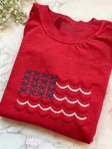 Embroidered American Flag T-Shirt, July 4th Shirt, Flag, July 4th Shirt, Independence Day, Summer BBQ Shirt, Round Neck Women Embroidered Pattern T-Shirt Women's Linen Set Women's Casual Dresses Abaya Jumpsuit Women's Elegant Dresses For Plus Size Women Two Piece Set Women's Dresses Elegant Dresses For Party - Đỏ - Xem 12