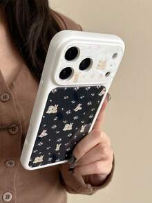 1pc Korean Ins Gentle & Cute Floral Rabbit Phone Case Suitable For IPhone 17 Pro Max, 17 New Model, 16 Pro, Feminine Design, Unique, Luxury Feel, Shock-Proof Protection For IPhone 15, 14, 13 - Black - View 2