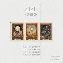 3件組復古天體塔羅牌帆布壁畫，太陽、月亮與星星神秘印花，女巫波希米亞風客廳臥室裝飾，復古靈性居家裝飾，無框 - 827 - 查看 3