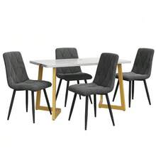 Matgrupp (rektangulärt bord 117 x 68 cm med 4 stolar), rektangulärt bord, modern köksgrupp, mörkgrå sammetsstol i twill, guldfärgade bordsben - Grå - Visa 4