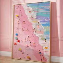 1 pièce Impression sur canevas sans cadre minimaliste rose plage de sable petit nageur - Décoration murale d'été féminine, affiche thème plage, impression rose esthétique pour appartement, salon, chambre, salle de classe, décoration de maison moderne, impressions pour mur, meilleur choix de cadeau - Cartoon - Voir 1