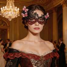 Halloween Rhinestone Butterfly Mask - Sparkling Butterfly Shape With Bright Rhinestone Embellishments, For Masquerade, Cosplay Dress Up - Red - View 3