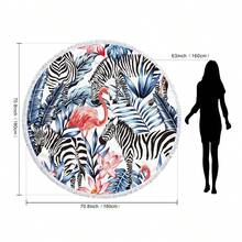 1件大尺寸夏季火烈鳥圖案沙灘毯，圓形沙灘巾，家居裝飾，適用於沙灘、游泳池、露營和旅行，極其舒適 - style1 - 查看 4