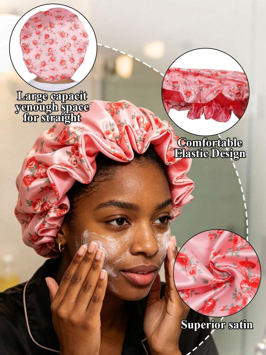 Gorro de dormir/Gorro para peluca de satén con patchwork de doble capa