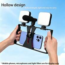 Adjustable Large Size Smartphone Photography Accessories With Tripod And Fill Light New Professional Smartphone Filming Stabilizer Frame Handheld Gimbal Camera Tripod Stand Suitable For Smartphone Video And Photo Shooting Birthday Anniversary Gift - Black - View 2