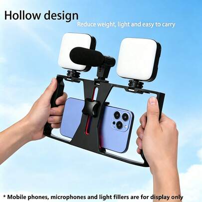 Adjustable Large Size Smartphone Photography Accessories With Tripod And Fill Light New Professional Smartphone Filming Stabilizer Frame Handheld Gimbal Camera Tripod Stand Suitable For Smartphone Video And Photo Shooting Birthday Anniversary Gift