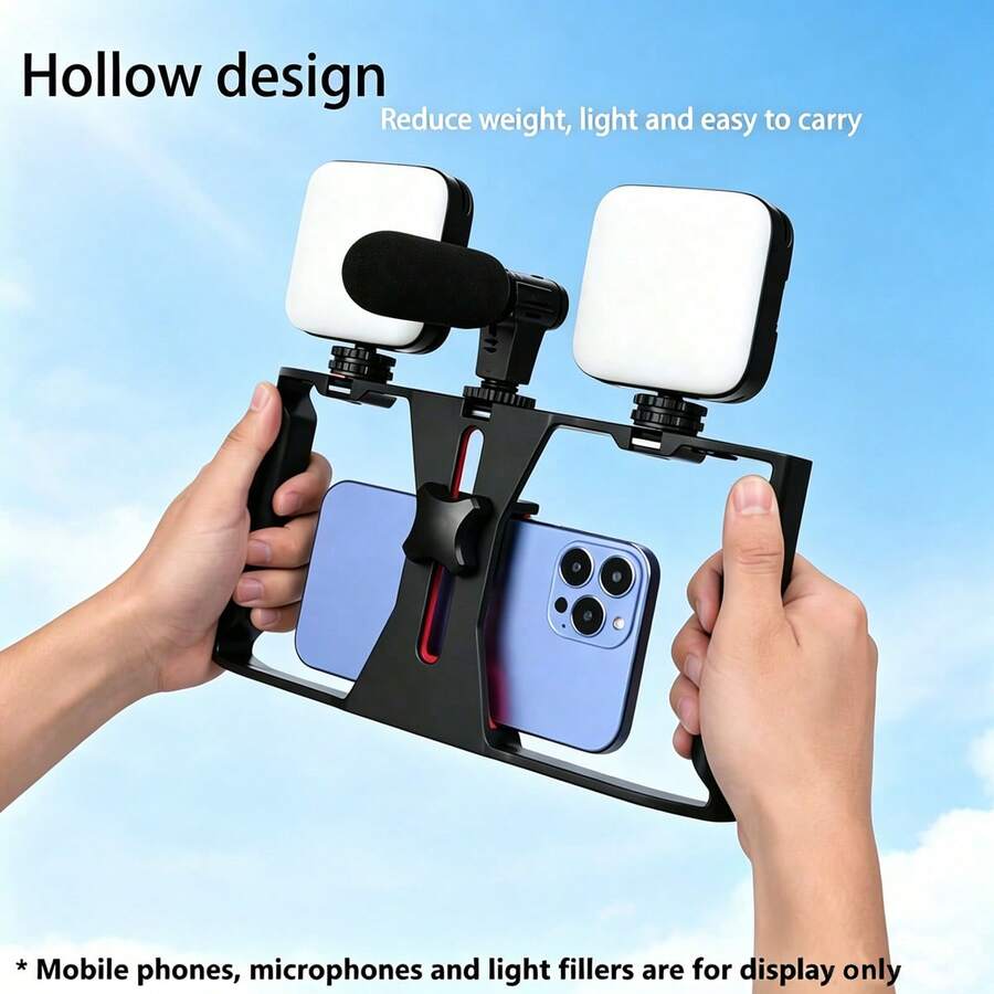 Adjustable Large Size Smartphone Photography Accessories With Tripod And Fill Light New Professional Smartphone Filming Stabilizer Frame Handheld Gimbal Camera Tripod Stand Suitable For Smartphone Video And Photo Shooting Birthday Anniversary Gift
