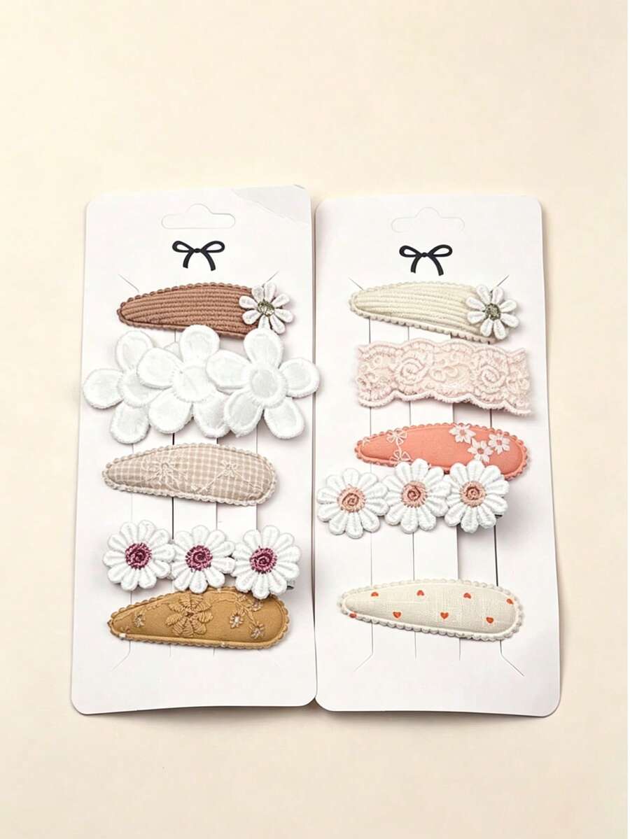10pcs/2sets Cute Flower & Bow Hair Clips, Side Clip Hair Accessories Suitable For Little Girls - Multicolor - View 1