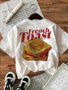 Camiseta de verano estilo Y2K. 1 unidad. Camiseta de verano estilo Y2K. 100% algodón. Camiseta casual para mujer, ideal para primavera y verano, con estampado a doble cara, estilo vintage y tipografía "French Toast". Cuello redondo y manga corta. Perfecta para un look casual. - Blanco - Ver 3