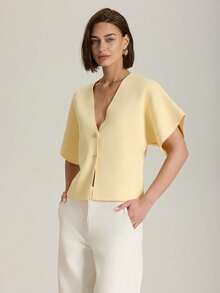Cárdigan casual de mujer de unicolor con botones, adecuado para verano y otoño - Amarillo - Ver 5