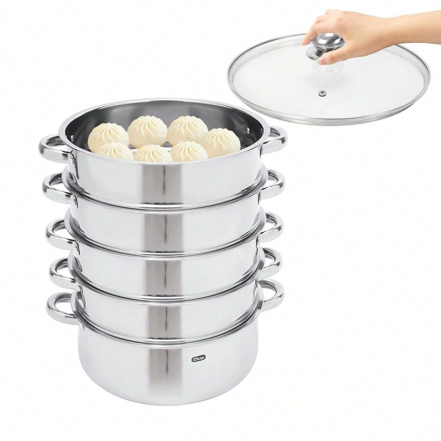 5-Tier Stainless Steel Steamer For Cooking, 30cm Steamer With Lid For Cooking Vegetables, Seafood, Soups, Stews, And Pasta - 查看 1