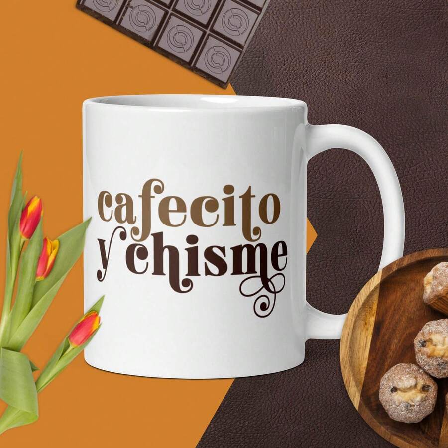 Taza de Cerámica Cafecito y Chisme - 11oz - Blanco - Ver 1