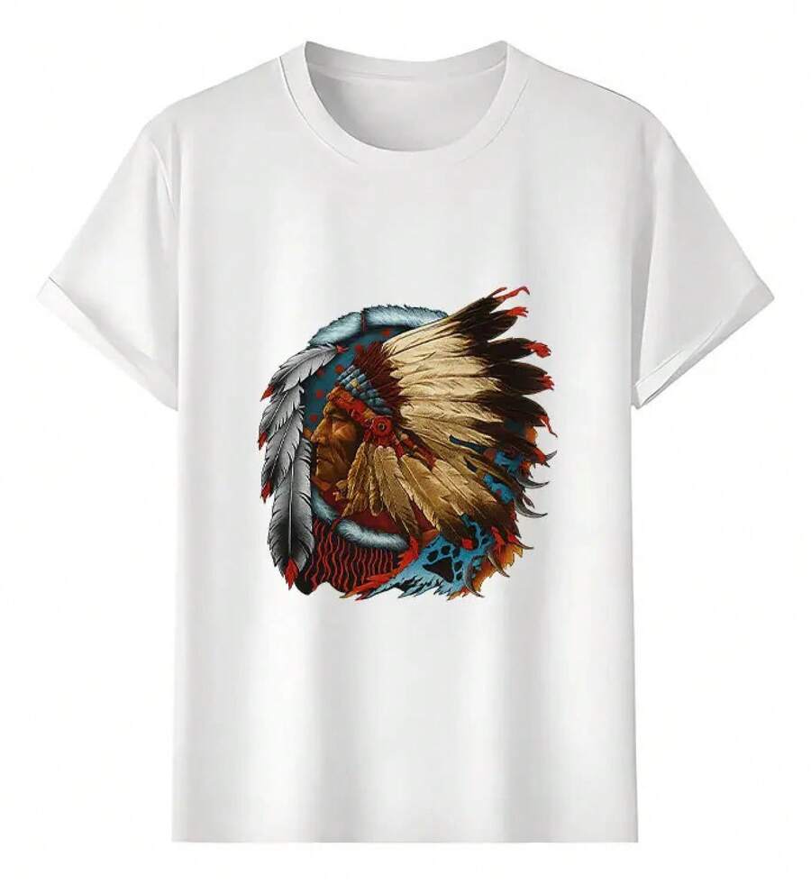 Tshirt Muscle Freaks Jefe Indio Estilo Retrato - Blanco - Ver 1