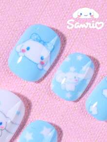 Sanrio Hello Kitty 24片短方型法式美甲貼片，可愛3D Cinnamoroll 穿戴甲，完美貼合壓克力假指甲套組，Hello Kitty 美甲，適合女孩日常配戴與居家聚會，粉色少女風 - 彩色 - 查看 3