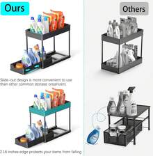 Black Multifunctional Storage Shelf,2 Layer Sliding Under Sink Cabinet Organizer Equipped With Hooks And Storage Cup,Indoor Space Saving Daily Sorting Rack,Wide Compatibility For Kitchen Countertop,Bathroom Cabinet,Pantry Storage Room - Black - View 7