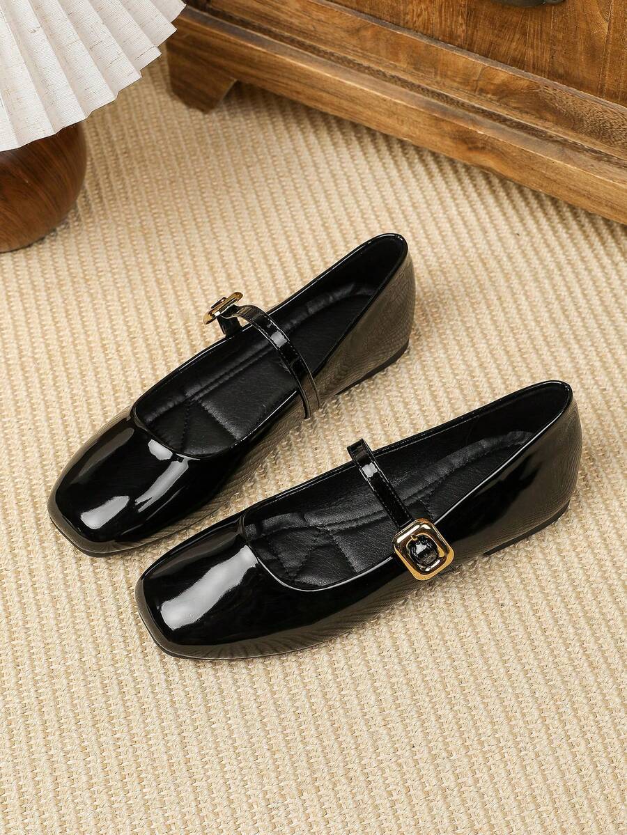 Commuter Versatile Footwear Women Square Toe Low Vamp Flat Shoes - Black - View 1
