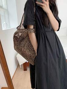 New Foldable Shopping Bag, Suitable For Daily Shopping, Outings, Beach Trips, Summer Outfits, Fashionable Leopard Print Handbag, Durable Polyester Material, Women's Large Capacity Leopard Print Handbag | Large Capacity, Easy To Fold, Suitable For Daily, Travel, Work, Shopping - Fashionable Leopard Print Handbag, Multifunctional Handbag, Sturdy And Durable Handles, Fashion Accessory - Gold - View 8
