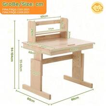 Children's Table, Multifunctional Desk In Solid Wood, Height Adjustable, Folding Top, Bookends, Certified To Meet Safety Standards, For Children From 6 Years Old. - Natural Color - View 7