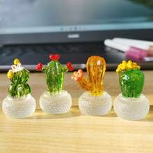 4pcs/Set Creative Realistic Cactus Car Navigation Mirror Ornament Transparent Resin Craft TV Computer Decoration Random Mini Cute Decorative Accessories, Suitable For Computer Monitor, Office Space, School And Other Places - A - View 5