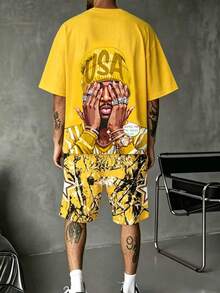 Men's Casual Round Neck Short Sleeve Shorts 2 Pieces Set - Multicolor - View 3