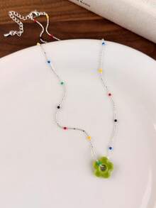 1pc Rainbow Flower! Dopamine Colorful Flower Beaded Necklace For Women, Fresh INS Sweet Design Collarbone Chain - Necklace - View 16