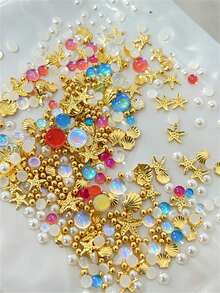 Mixed Metallic Starfish& Mermaid Beads&Half Pearl Nail Charms Golden Alloy Shell/Starfish Nail StudsDIY Summer Holiday Starfish Shell Manicure Rivet - Multicolor - View 5