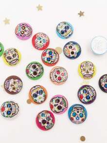 30 Stück glänzende zufällig gemischte 10mm runde bunte Totenkopf-Strass-Applikationen mit flacher Rückseite aus Resin, DIY-Accessoires für Kleidung, Weihnachten, Scrapbooking, Schmuck und Basteln - Zufällig gemischt - Übersicht 2