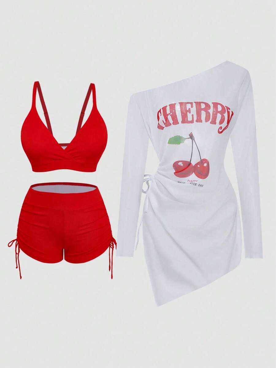 Plus Size Sleeveless Casual Beach Bikini Set With Front Knot - 多色 2 - 查看 1
